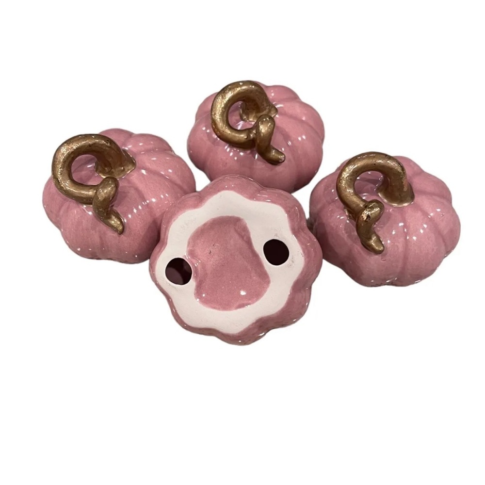 Nicole Miller Blush Pink Glazed Ceramic Pumpkins with Gold Stalks Set of 4 - Picture 6 of 14